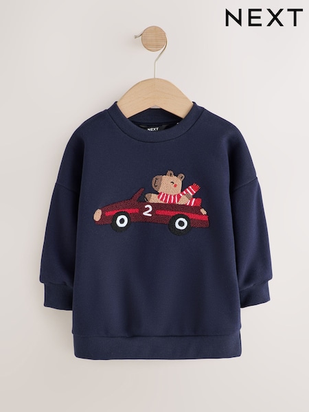 Navy Capybara - Printed Crew Neck Sweat Top (3buwan-7taon)