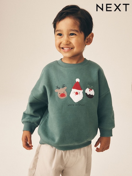 Sage Green Christmas - Christmas Crew Neck Sweat Top (3mths-7yrs)