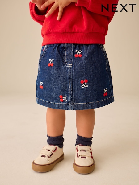 Denim Cherry Embroidery - Pull-on Skirt (3mths-7yrs)