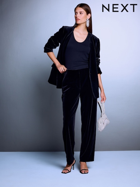 Black - Velvet Slim Tailored Trousers