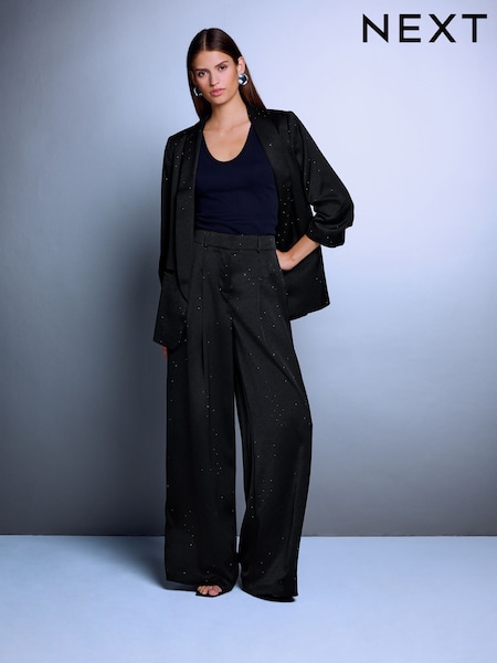 ខ្មៅ - Embellished Satin Trousers