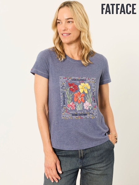 Jeansblau - Fatface Floral Cross Stitch Graphic T-shirt