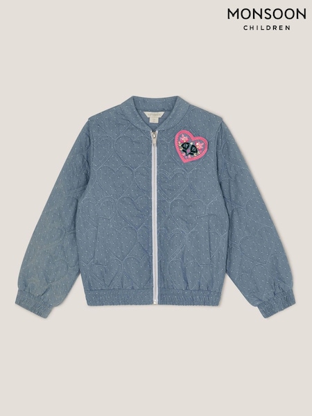 Monsoon Blue Heart Quilted Chambray Bomber Jacket (H10962) | €48 - €54