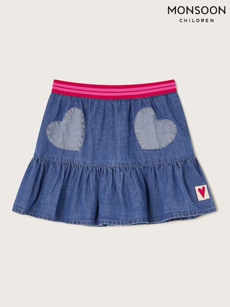 Monsoon Blue Heart Ruffle Denim 100% Cotton Skirt (H10970) | R$ 245