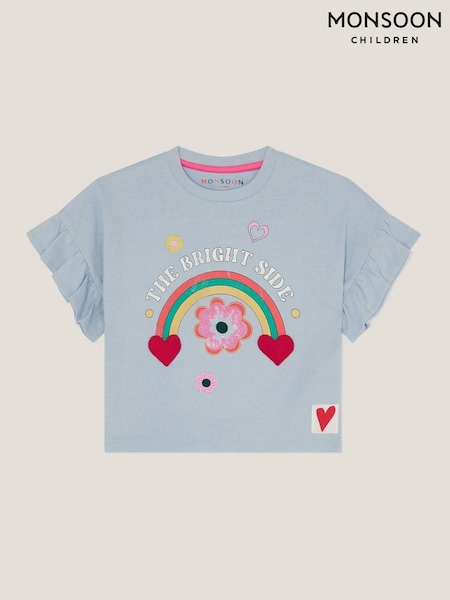 Monsoon Blue The Bright Side Frill 100% Cotton T-Shirt (H10972) | $27 - $34