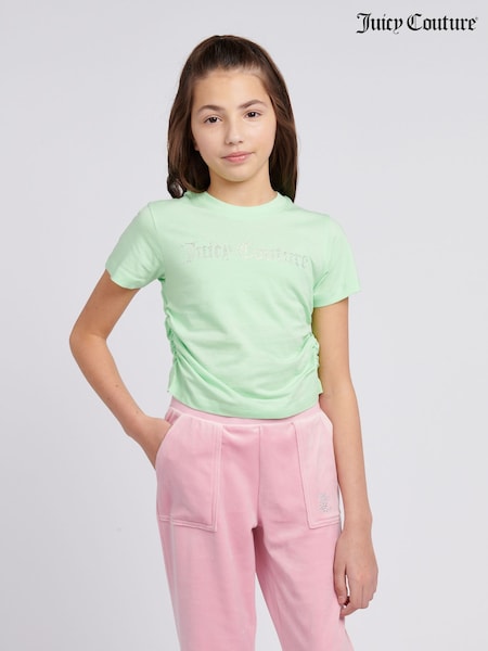 Juicy Couture Green Girls Diamante Ringer 100% Cotton T-Shirt (H11037) | LEI 223