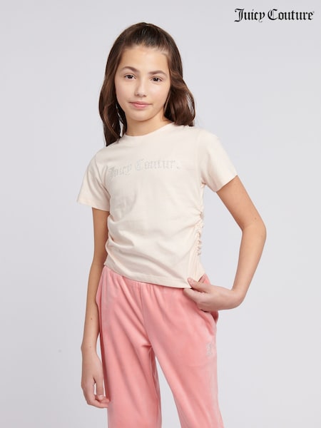 Juicy Couture Cream Girls Diamante Ringer 100% Cotton T-Shirt (H11039) | ₪151