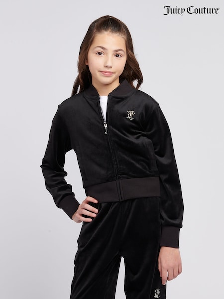 Negru - Bluză de trening scurtă cu fermoar pentru fete Juicy Couture (H11040) | 596 LEI