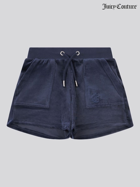 Juicy Couture Blue Girls Tonal Embroidered Velour Shorts (H11045) | ₪201