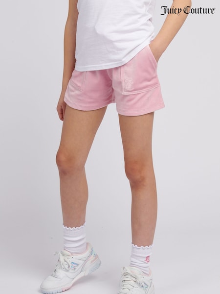 Juicy Couture Pink Girls Tonal Embroidered Velour Shorts (H11049) | ₪201