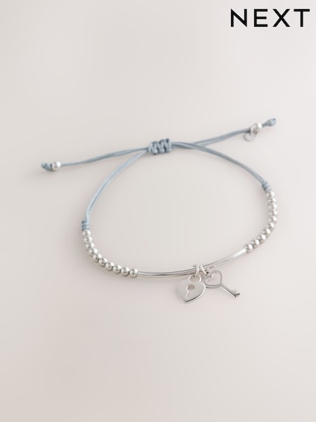 Sterling Silver Lock and Key Beaded Pully Bracelet (H11056) | €27