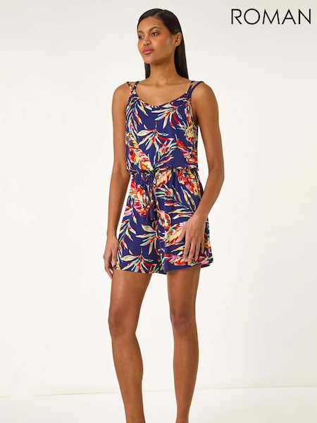 Roman Multi Leaf Print Tie Playsuit (H11103) | 59 €