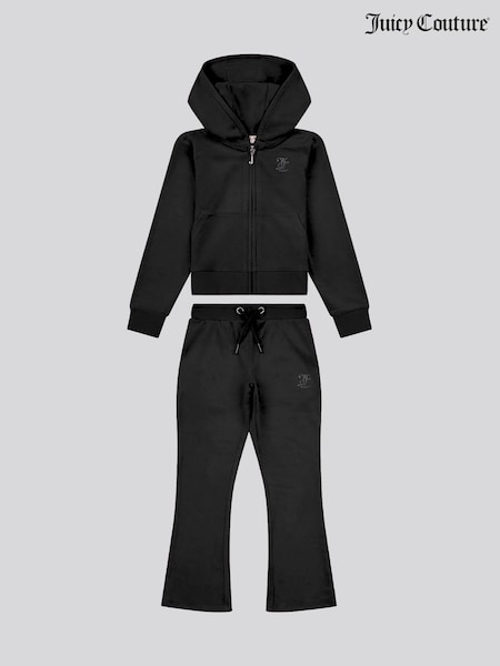 Juicy Couture Black Girls Diamante Zip-Thru Hoodie & Bootcut Joggers Set (H11118) | ₪503