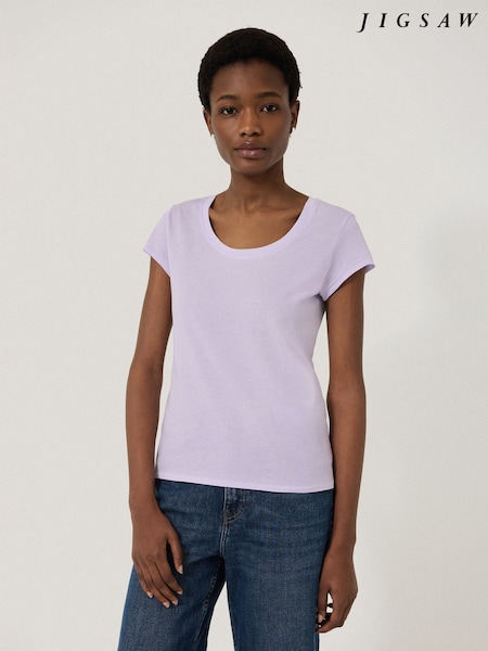Jigsaw Purple Scoop 100% Cotton Neck T-Shirt (H11181) | €44