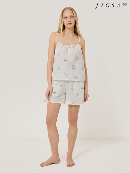 Jigsaw White Abstract Kiss Embroidered Pyjamas (H11185) | €107