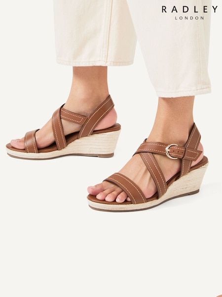 بني - Radley Lavender Road Midi Brown Wedges (H11215) | ‏751 د.إ.‏