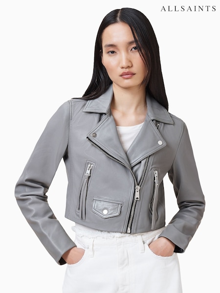 AllSaints Grey Elora Biker Jacket (H11217) | ₪1,655