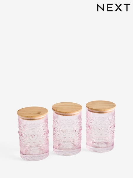 Set of 3 Pressed Glass Heart Storage Jars (H11229) | ‏106‏₪