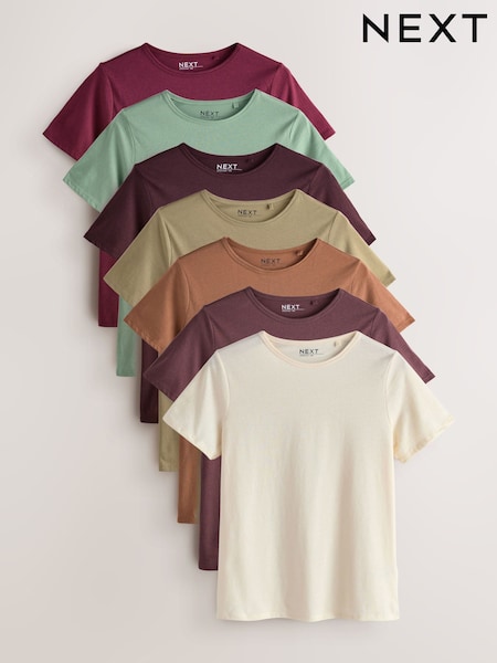 Earth Tones Everyday Crew Neck Cotton T-Shirts 7 Pack (H11303) | €33