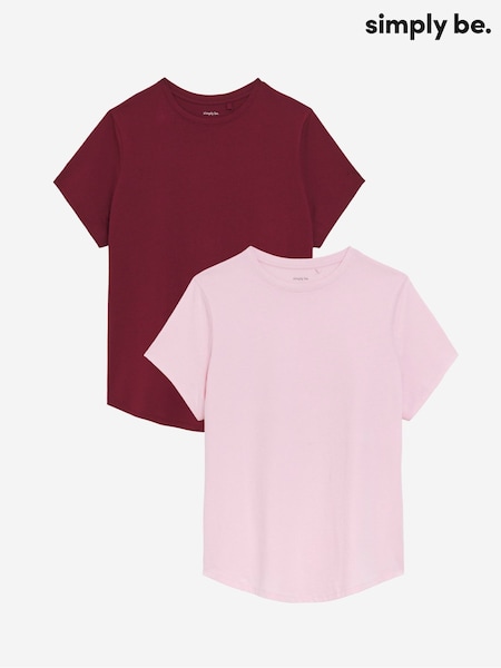 Simply Be Curved Hem Longline 100% Cotton T-Shirts 2 Pack (H11315) | 186 LEI