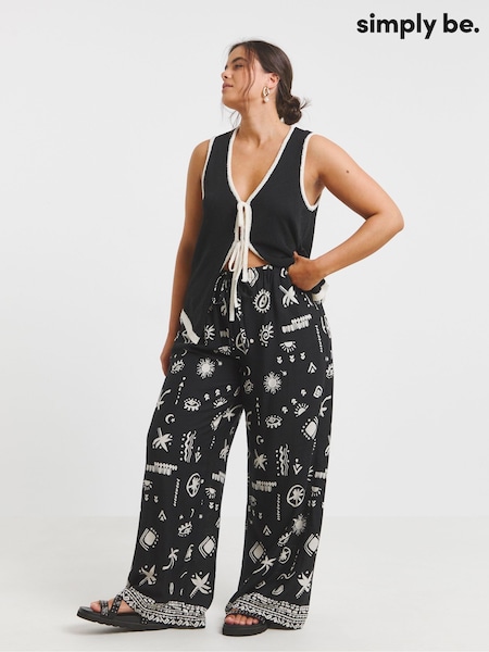 Simply Be Black Tie Waist Wide Leg Trousers (H11324) | €48
