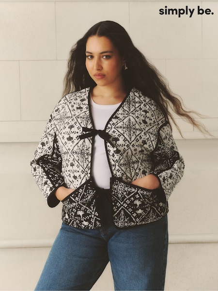 Simply Be Black Printed Tie Front Jacket (H11327) | €83