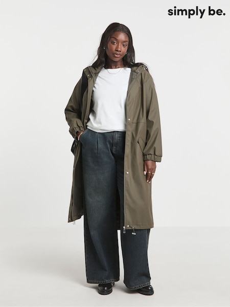 Simply Be Green Longline Rubberised Raincoat (H11329) | ₪332