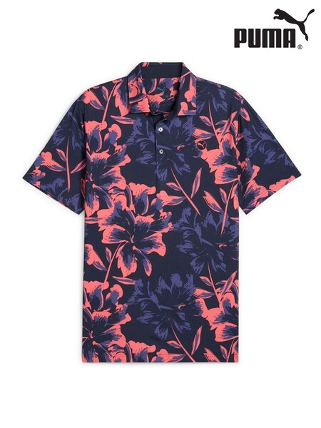 Puma Blue Mens Mattr Broken Flower Print Golf Polo Shirt (H11360) | AED408