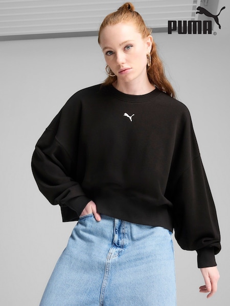 Negru - Hanorac Puma pentru femei WARDROBE ESS oversize cu guler la baza gâtului (H11397) | 335 LEI