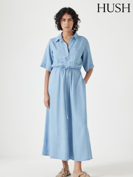 Hush Blue Short Sleeve Chambray Midi Shirt Dress (H11463) | €159