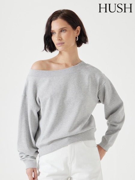 Hush Grey Carlota Off Shoulder 100% Cotton Sweatshirt (H11483) | €92