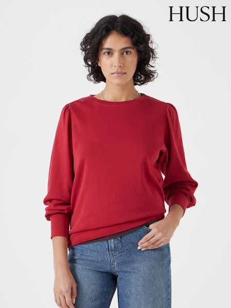 Hush Red Chrome Emily Puff Sleeve 100% Cotton Jersey Top (H11499) | ₪201