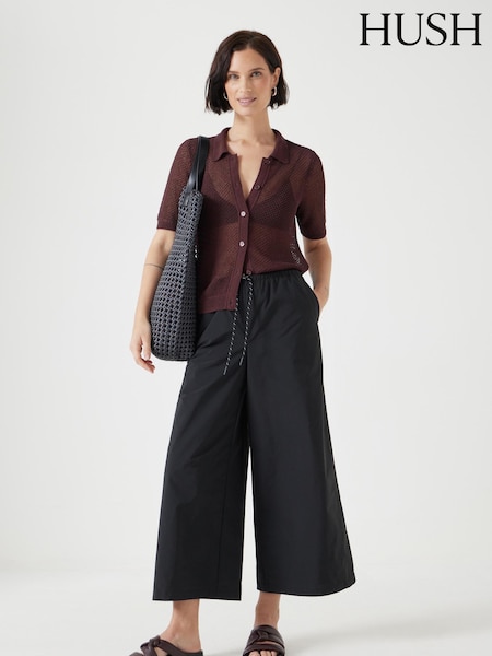 Hush Black Technical Melissa Wide Leg Cropped Trousers (H11530) | €114