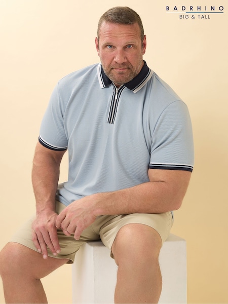 BadRhino Big & Tall Blue Seersucker Zip Polo Shirt (H11544) | R$ 285