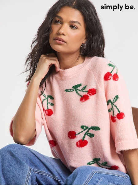Vaaleanpunainen - Simply Be Fruit Printti; kuvio Puolihihainen Neulepusero (H11651) | €55