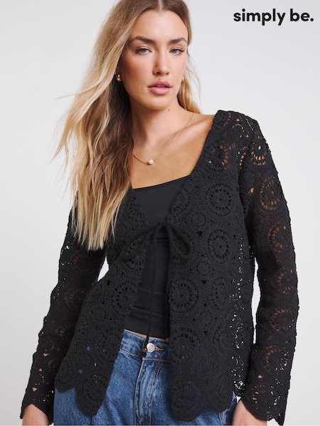 Simply Be Black Crochet Tie Front Cardigan (H11652) | €60