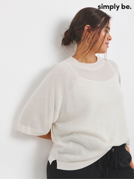 Simply Be White Short Sleeve Boxy Knitted Jumper (H11656) | €58