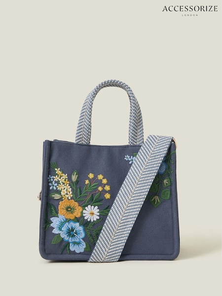 Accessorize Blue Mini Floral Embroidered Cotton Handbag (H11675) | ₪141