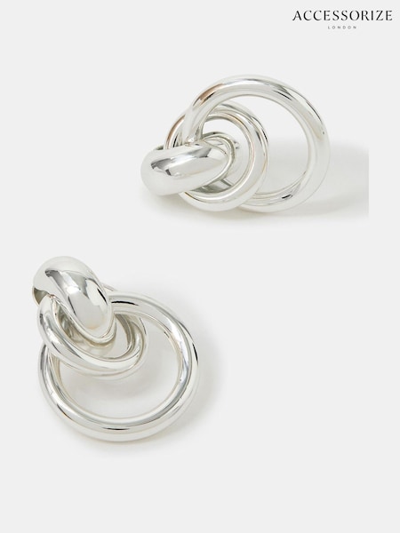 Accessorize Silver Tone Plated Round Link Hoop Earrings (H11683) | €21.50