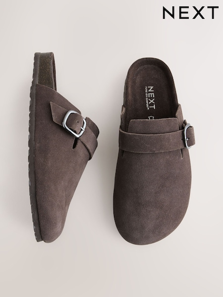 Chocolate Brown Forever Comfort Leather Footbed Clogs (H11684) | AED168