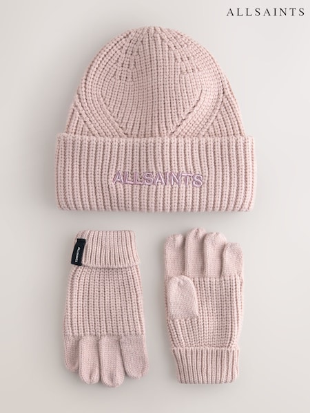 smALLSAINTS Pink Underground Logo Beanie and Gloves Set (H11716) | AED151
