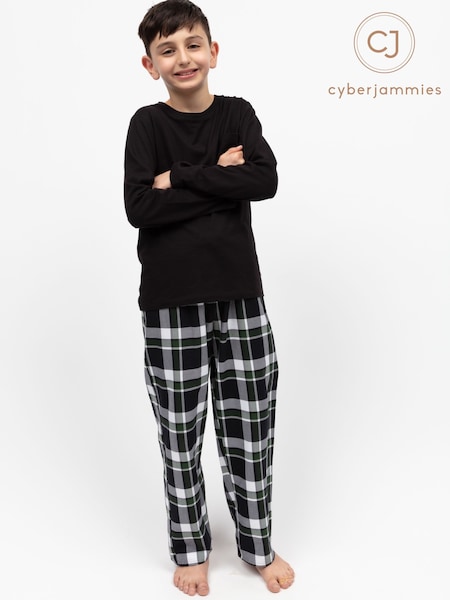 Cyberjammies Black Minijammies Check Bottoms and Long Sleeve Slouch Top Pyjamas Set (H11722) | €32
