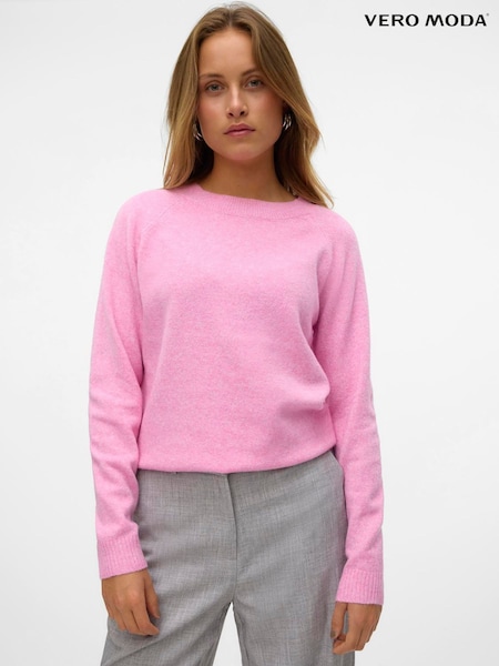 VERO MODA Pink Round Neck Soft Touch Knitted Jumper (H11744) | ₪126