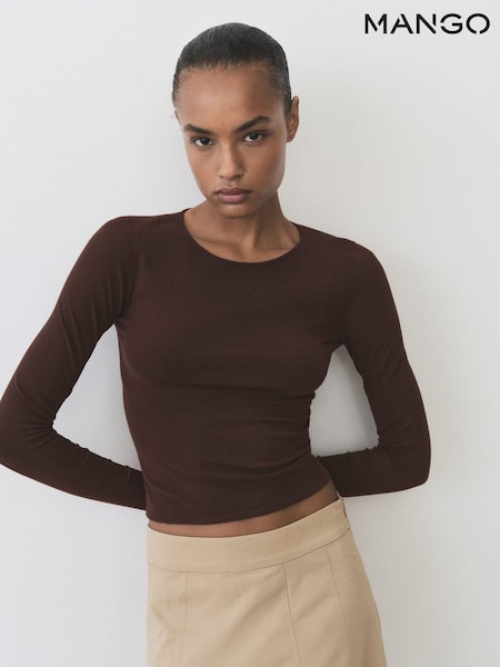 Mango Chocolate Brown Fine Knit Fitted Top (H11766) | €33