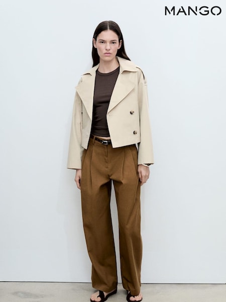Mango Brown Double Breasted Crop Trench Coat (H11774) | €77