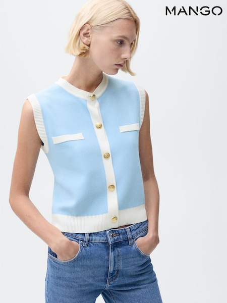 Mango Blue Jewel Button Contrast Knit Waistcoat (H11777) | €59