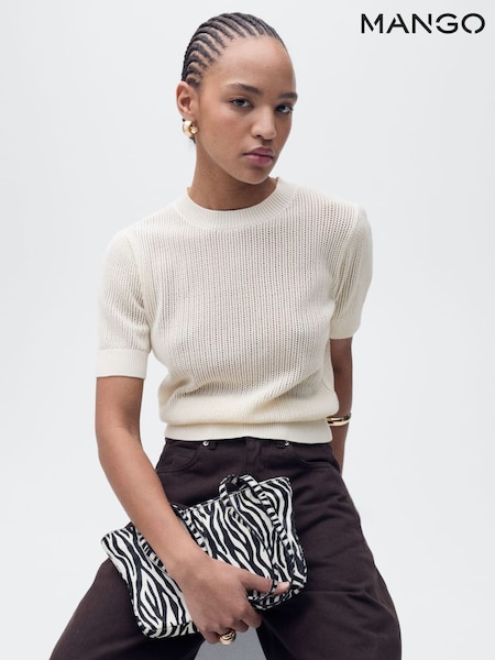 Mango Cream Short-Sleeved Openwork Knitted Jumper (H11787) | €37