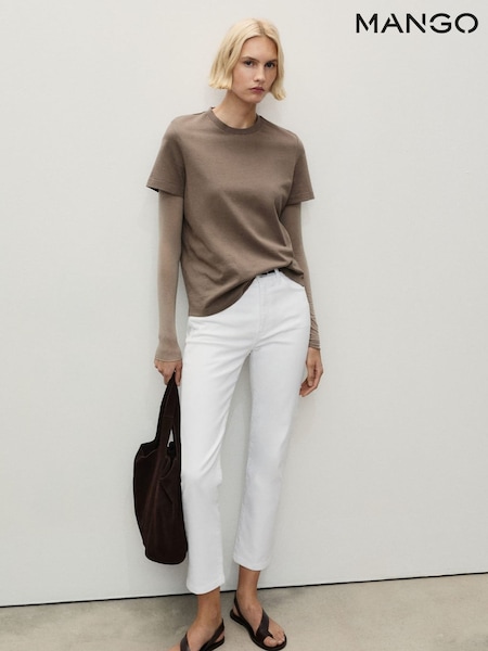 Mango White Claudia Slim-Fit Cropped Jeans (H11788) | €51