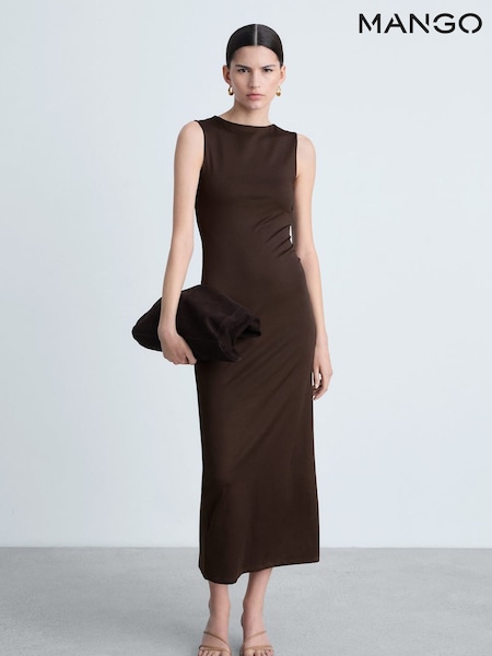 Mango Chocolate Brown Slit Detail Sleeveless Maxi Dress (H11794) | €43