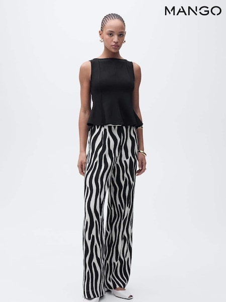 Mango Black A-Line Boat Neck Fit & Flare Peplum Blouse (H11798) | €29